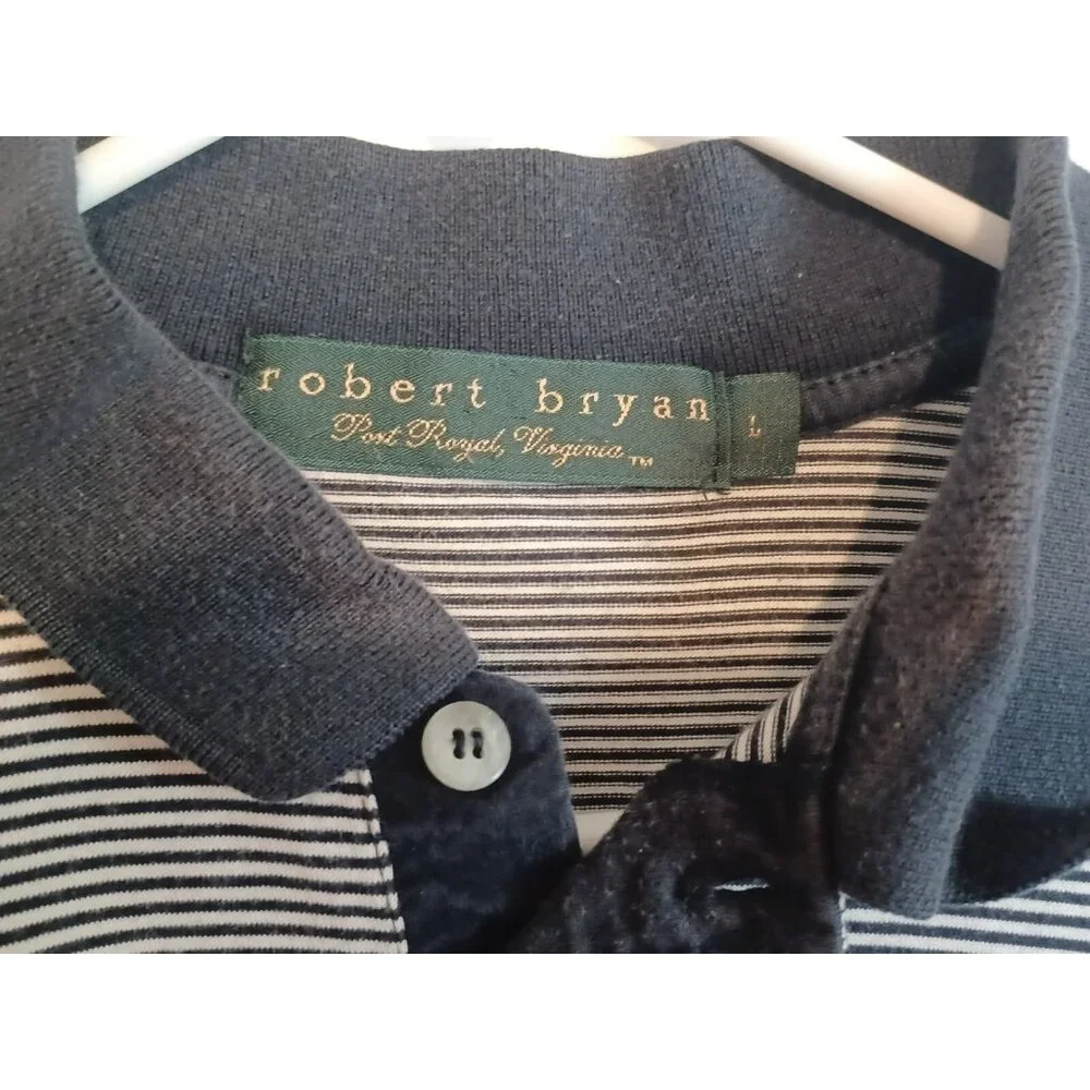 Robert Bryan Port Royal Virginia Men's Polo Shirt L Navy Blue & White Stripe - Picture 4 of 5